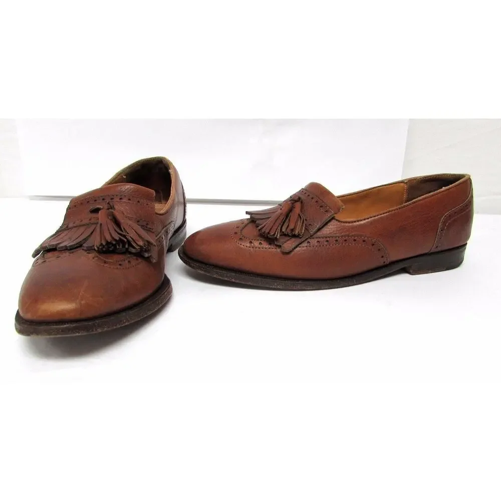 Cole Haan 9.5 d brown leather loafers with tassles shoes dress wing tip